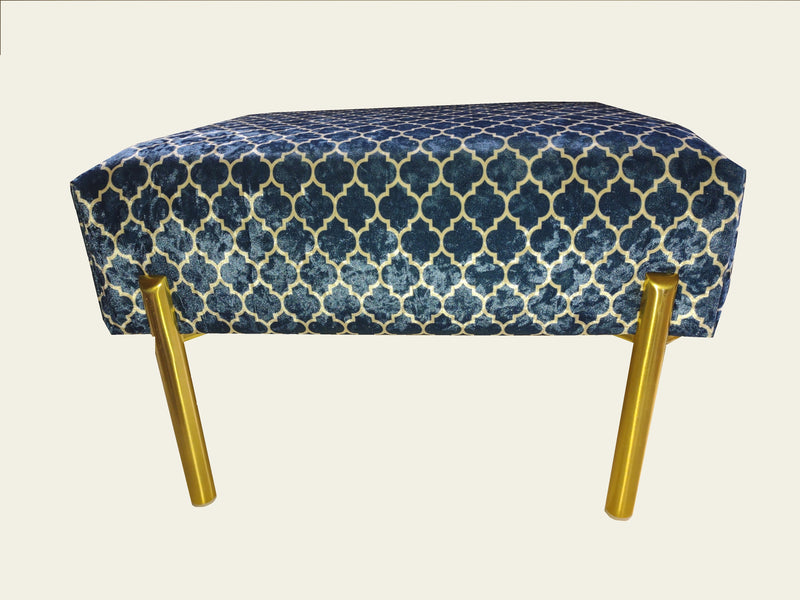 Navy Moroccan Velvet Footstool Pouffe Ottoman with Gold Legs