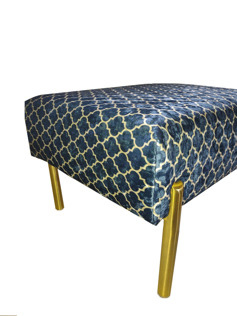 Navy Moroccan Velvet Footstool Pouffe Ottoman with Gold Legs