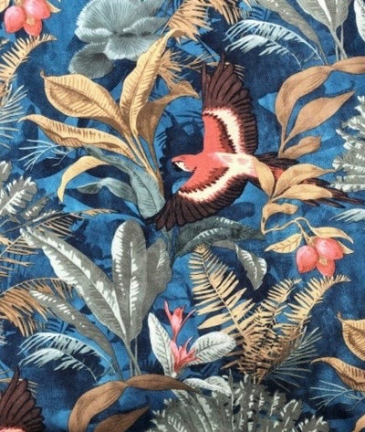 tropical forest parrots birds fabric