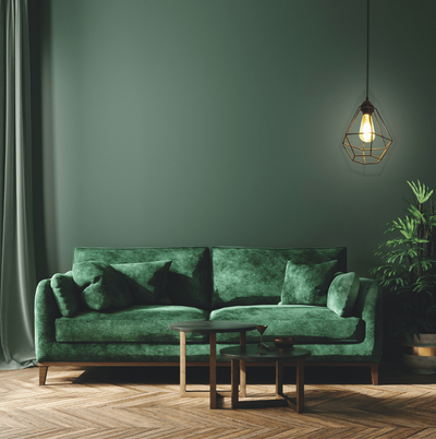 long pile green sofa velvet