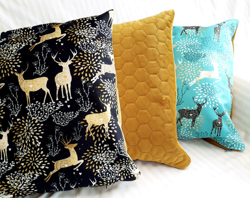 Black Yellow Deers Velvet Pillow Cover 40x40cm+ Zippered - MagnoliaFabric