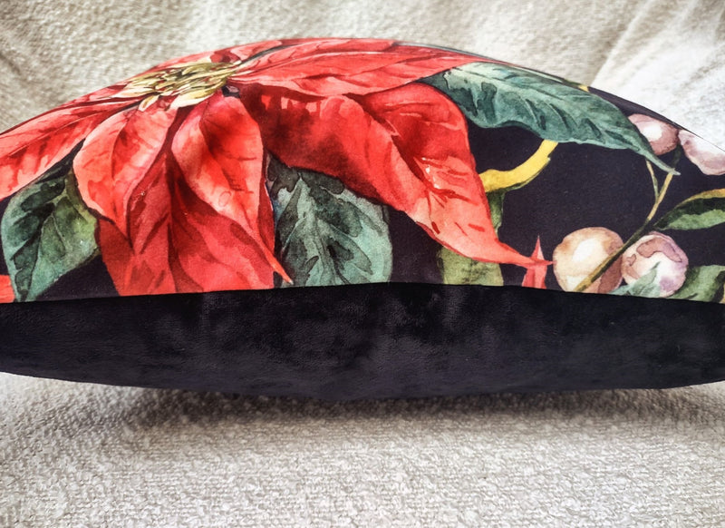 Christmas Poinsettia Velvet Cushion Cover 50x50cm - MagnoliaFabric