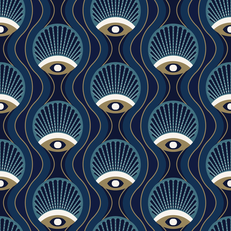 Art Deco Navy Cotton - MagnoliaFabric