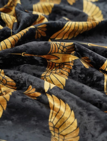 Gold Birds Ornament Crushed Velvet - MagnoliaFabric