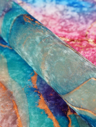 Pink Blue Stone Crushed Velvet - MagnoliaFabric