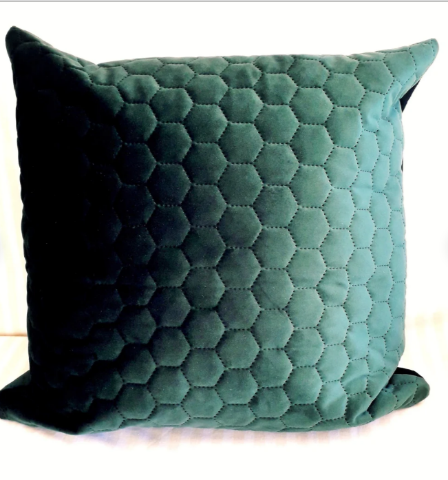 quilted green decorative velvet cushion