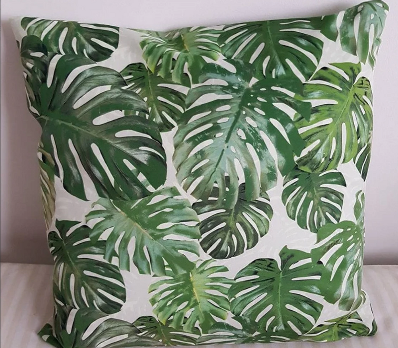 green monstera tropical leaves decorativve cushion