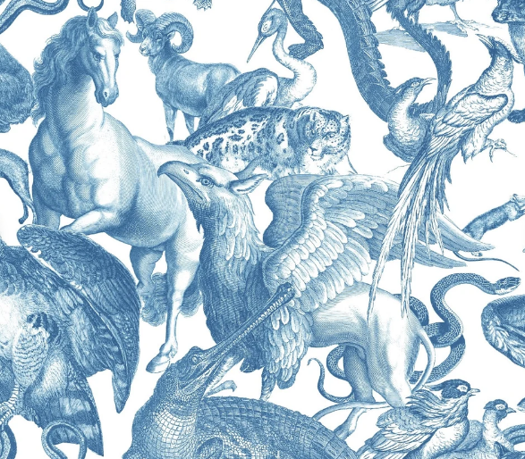 Blue White Quirky Animals - MagnoliaFabric