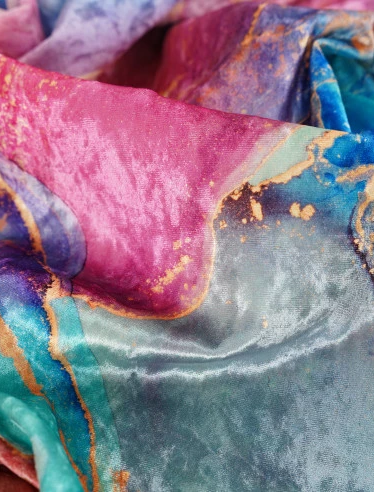 Pink Blue Stone Crushed Velvet - MagnoliaFabric