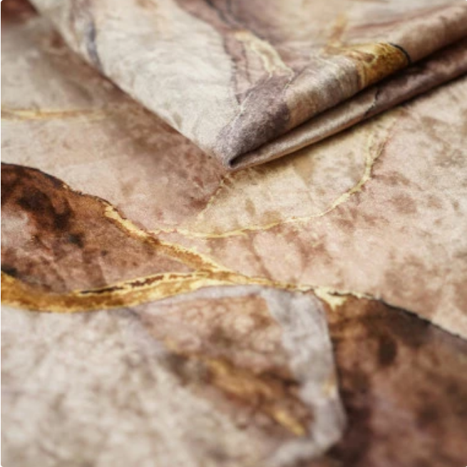 Beige Brown Gold Marble Lava Stone Crushed Velvet - MagnoliaFabric