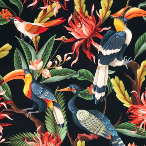 tropical birds velvet fabric