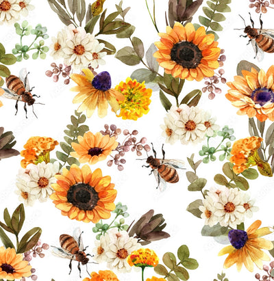 Flowers and Bees Cotton Fabric - MagnoliaFabric