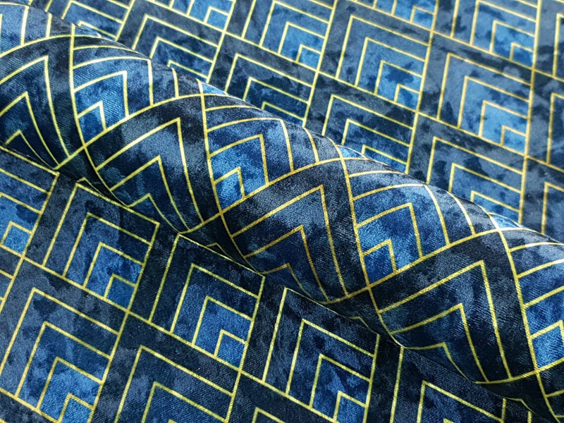 blue geometric fabric velvet