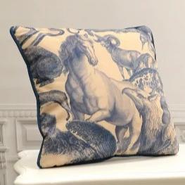 fancy weird animals navy piped cushion