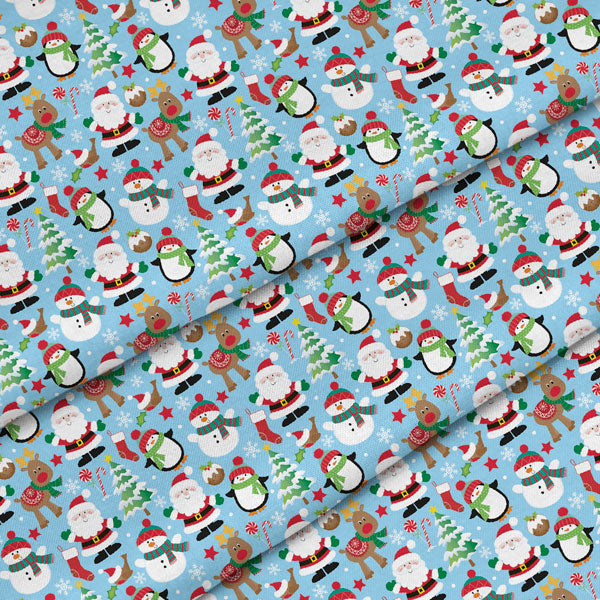 Winter Santa Snowman Waterproof Oilcloth Fabric - MagnoliaFabric