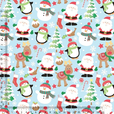 Winter Santa Snowman Waterproof Oilcloth Fabric - MagnoliaFabric