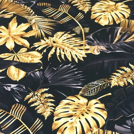 gold leafs tropical monstera outdoor fabric