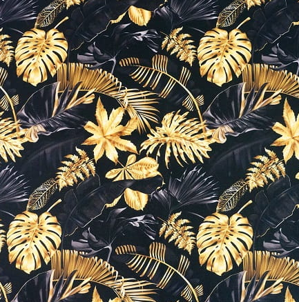 gold black exotic leaves waterproof fabric